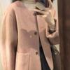 Women Autumn Winter Warm Woolen Blend Short Style Long-sleeved Casual Button Coat O-neck Solid Loose Female Fashion Jacket