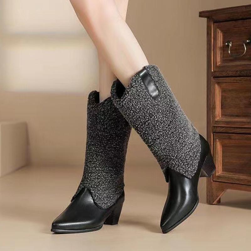 

Женские сапоги с острым носком на высоком каблуке и мехом, зимняя обувь до середины голени, новый тренд, короткие плюшевые сапоги «Челси», высокие ботинки на толстой подошве для снега 42