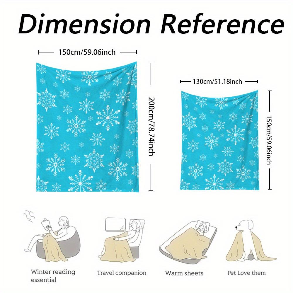 Home Cozy Blue Christmas Blanket with White Snowflake Design - Soft, Warm Polyester Throw for Sofa, Camping, Office Na