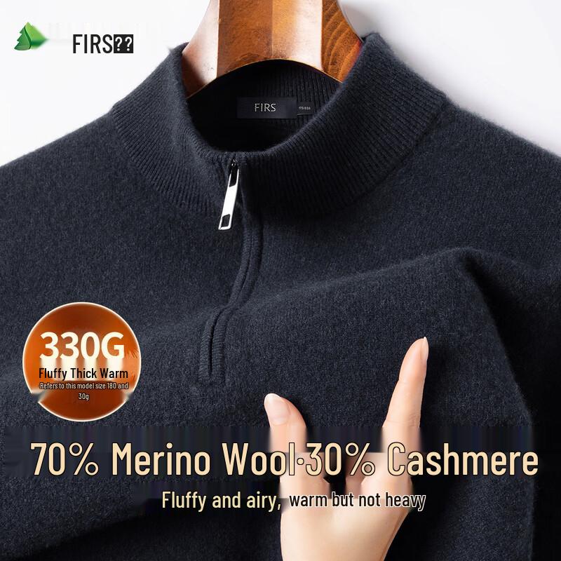 FIRS Men's Wool-Cashmere Blend Crew Neck Knit Sweater