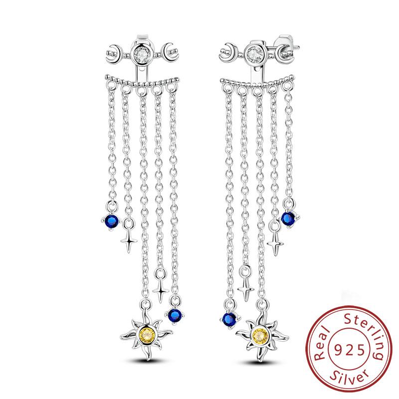 New 925 Silver Hoop Earrings Star Moon Stud Drop Earrings For Woman Party Wedding Accessories Fashion Jewelry Gift