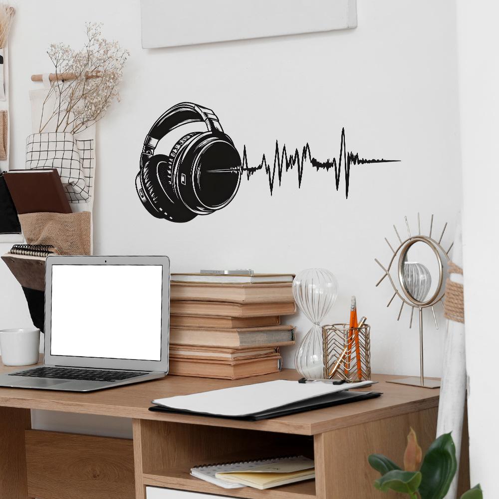 Black Headphone Sonic Cable Bedroom Living Room Study Home Background Beautification Wall Sticker