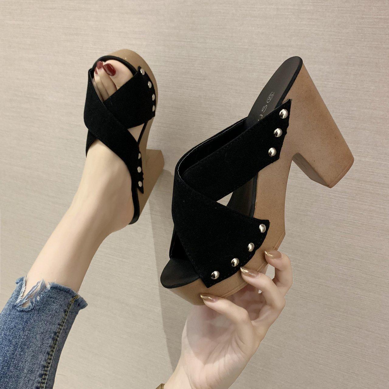 

Жіночі сандалі 2024 на високих підборах, літні шльопанці, туфлі на платформі, жіночі підбори, взуття Chaussure Femme, туфлі на підборах для вулиці, літнє взуття 39 чорний