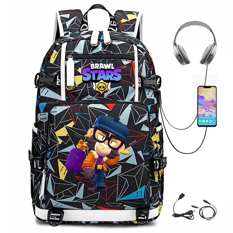Mochila Periférica Brawl Stars Com Usb Mochila de Estudante para Viagem ao Ar Livre Mochila de Montanhismo de Grande Capacidade