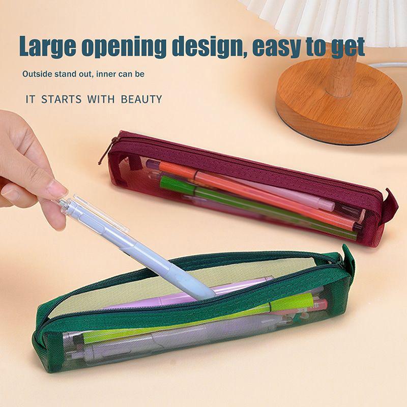 Mesh Travel Cosmetic Storage Bag Toiletries Clear Wash Bag Brush Storage Bag Multi-Functional Square Stationery Pencil Pouch