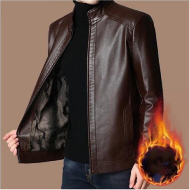 Youth Autumn and Winter Velvet Pure Color PU Leather Jacket, Business Casual Loose Top
