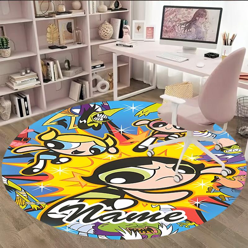 Customizable The Powerpuff Girls11 Round Non-Slip Carpet - Ideal for Garden, Picnic, Office, Perfect for Decoration, Suitable For All Seasons