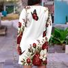 Women Plus Size V Neck Long Sleeve Teal Floral Printed Fitted Straight Dress