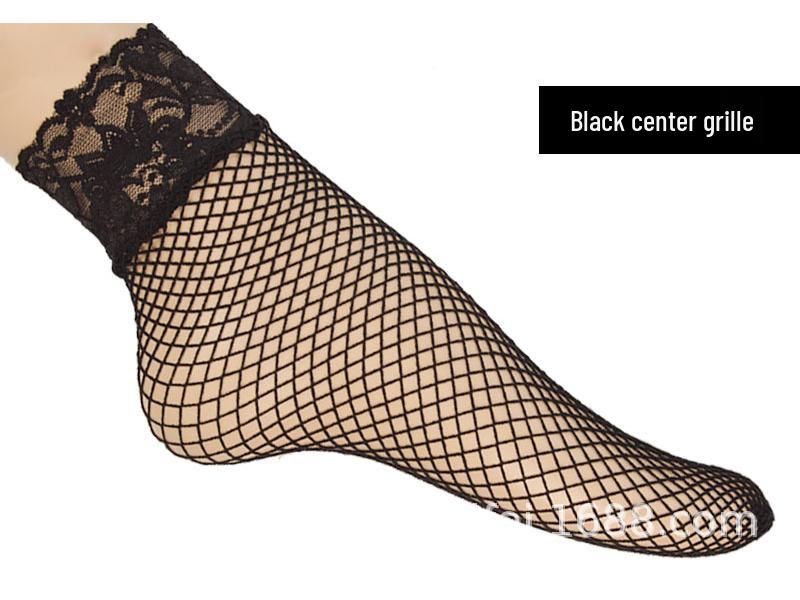 Chaussettes d'été en dentelle résille Perle Noire - Respirantes, Invisibles Grandes Tailles