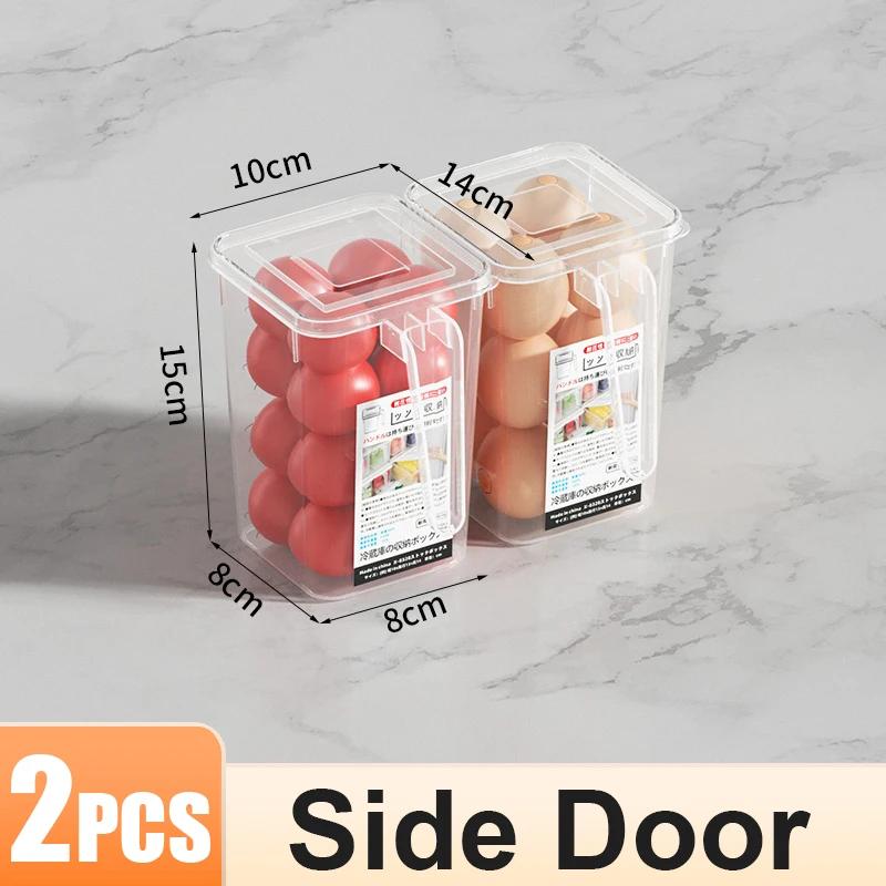1/2Pcs Refrigerator Storage Box Fridge Side Door Food Fresh Boxes Bins with Handle for Fruit Vegetable Home Kitchen Organizer