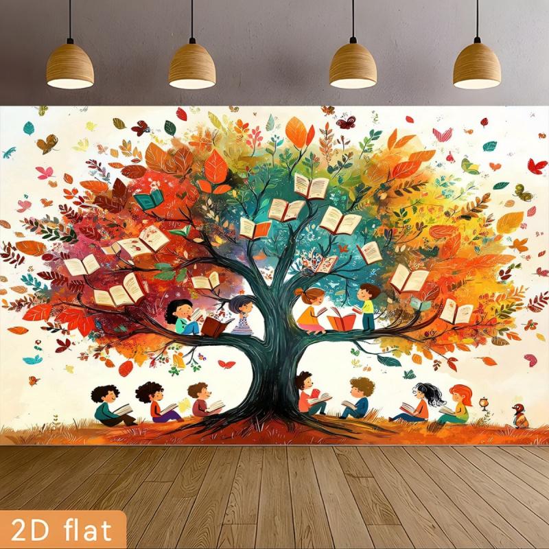 1pc, 2Dflat, Knowledge Tree Background Banner—Suitable for parties, graduations, birthdays, and indoor/outdoor decorations. (wsj