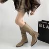 Black retro pointed thick heel boots women's 2025 new summer small man but knee thin pile boots