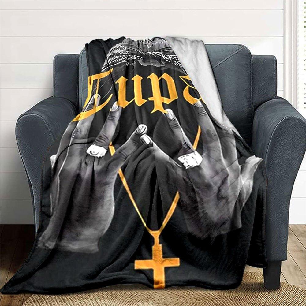 1pc 2PacHip Hop Blanket Soft Lightweight All Season Multi Purpose Throw for Sofa, Bed, Office & Picnics, French Style with Iconic Album Art & Quotes