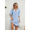 Casual Dresses - Summer Solid Color V-neck Loose Pleated Mid-sleeve Dress Women, Cross-border Casual Dress