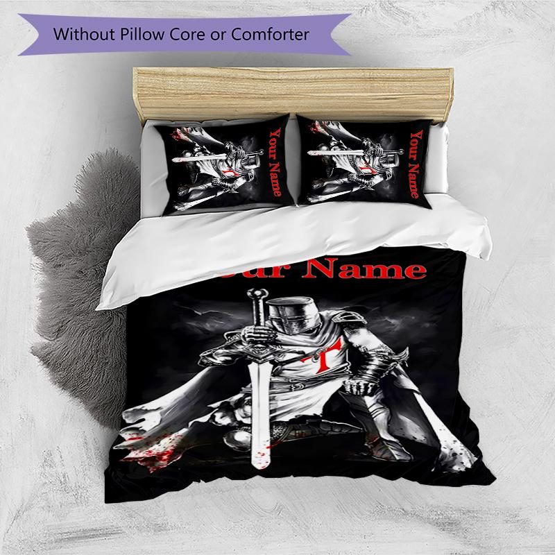 3pcs Custom Name Cartoon Knights Templar Bedding Set Duvet Cover Closure Includes 1 Duvet Cover & 2 Pillowcases for All Seasons Bedroom Decor