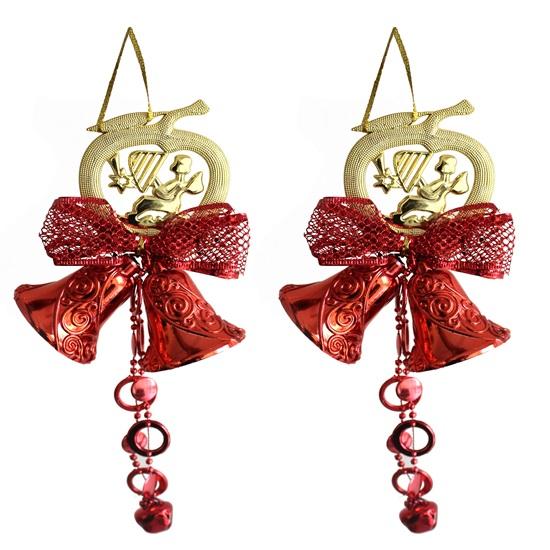 Set de 2 articole de decorare pentru brad de Crăciun Clopote pentru ușa principală, perete, brad, clopoțe, ornamente, recuzită, decor de Crăciun, pentru biroul de acasă, sufragerie
