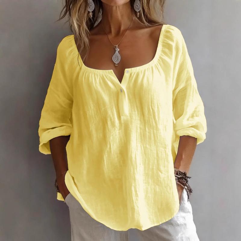 2026 New Women's Casual V-Neck Long Sleeve Loose Solid Color Simple T-Shirt