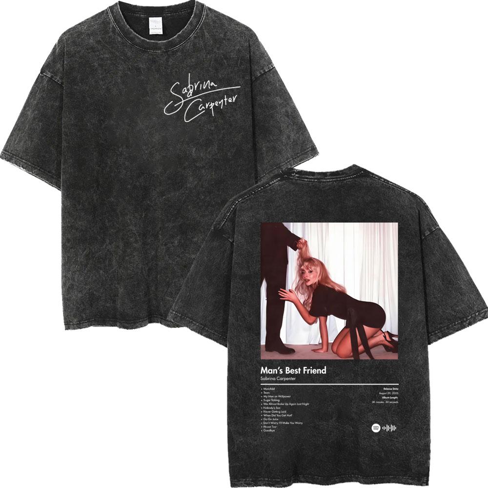 Sabrina Carpenter Album Poster Graphic T Shirt Men Women High Quality Vintage Washed Tshirt Summer Casual Loose Cotton Tshirts