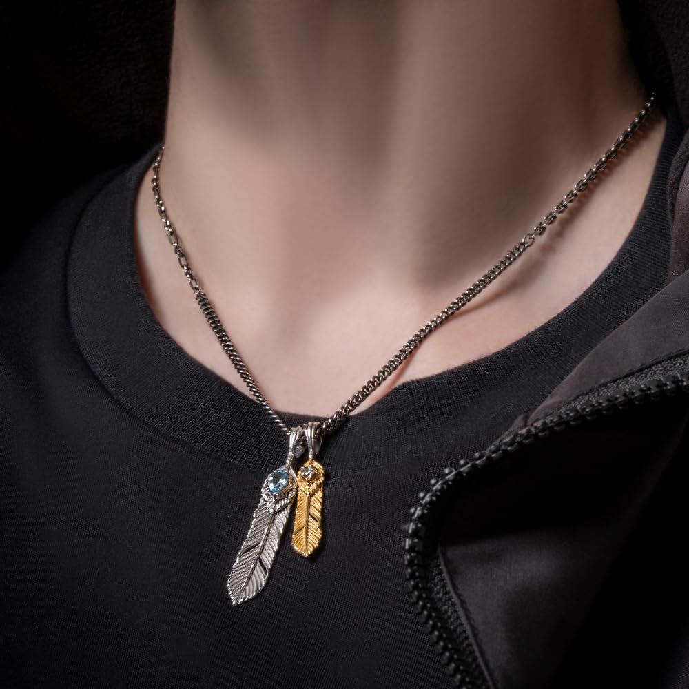 Artemis Classic Phoenix Double Feather Pendant with 50cm Multi-Design Chain (ACP0375) - Men's Silver Accessory, Brand Name Jewelry, 925 Sterling