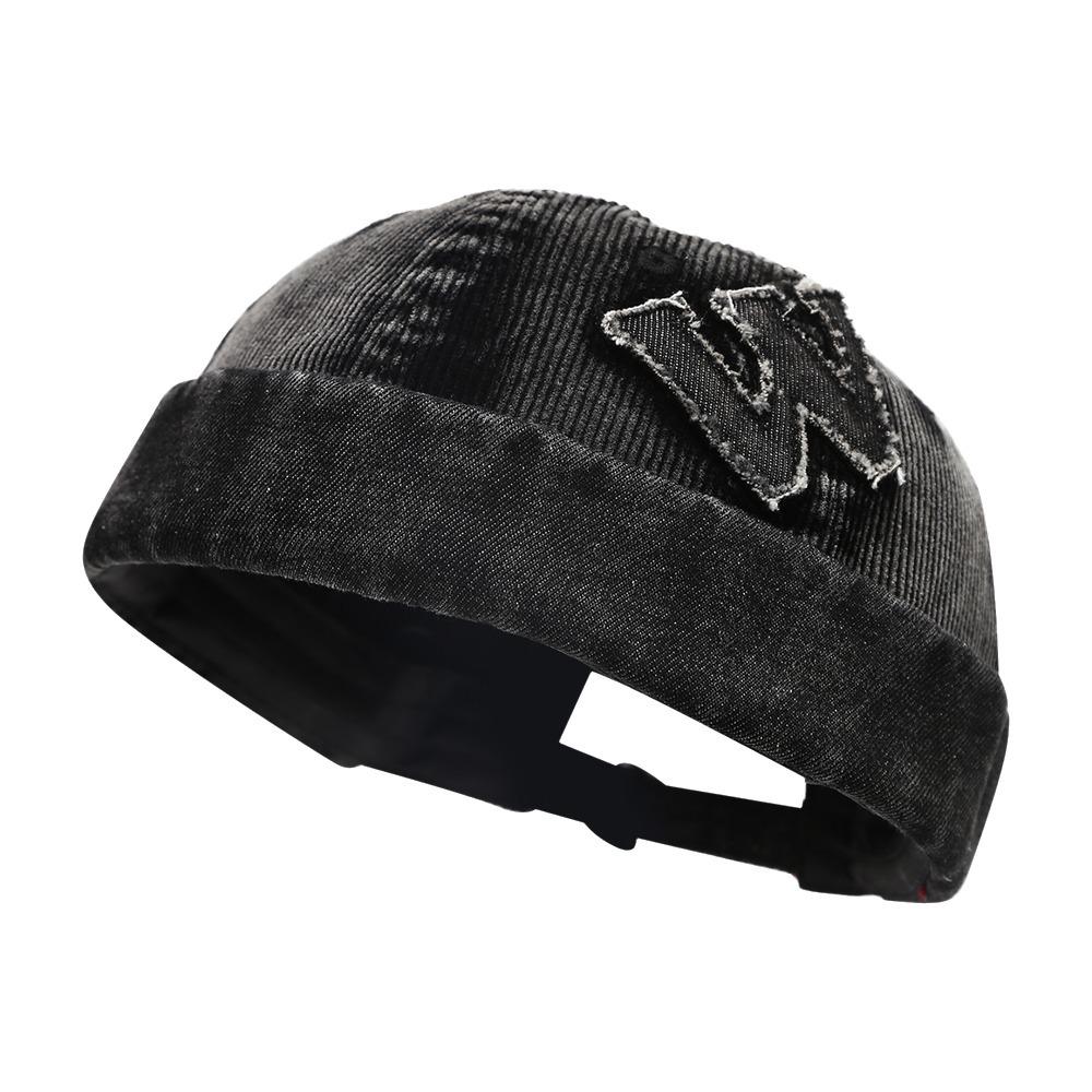 Washed Cotton Brimless Skullcap Rolled Cuff Sailor Hat Fashion Melon Cap  Streetwear чёрный