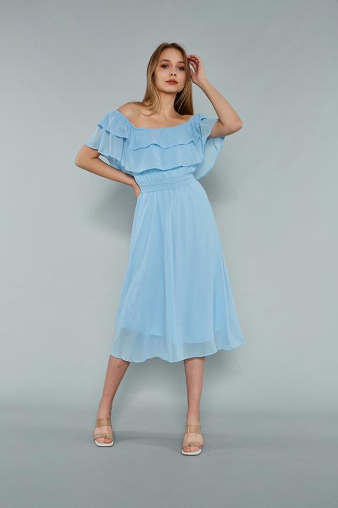 Women's Big Size Dress Carmen Collar Chiffon Dress