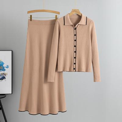 Spring and Autumn Women Knitted POLO Collar Slim Fashion Suit