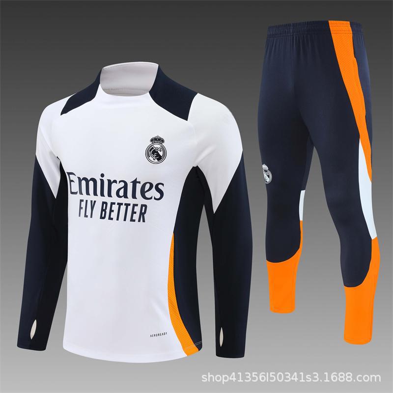 Maglia da Allenamento da Calcio Real Madrid a Maniche Lunghe Mezza Zip Tuta per Adulti e Bambini Stampa Maglia Mbappe