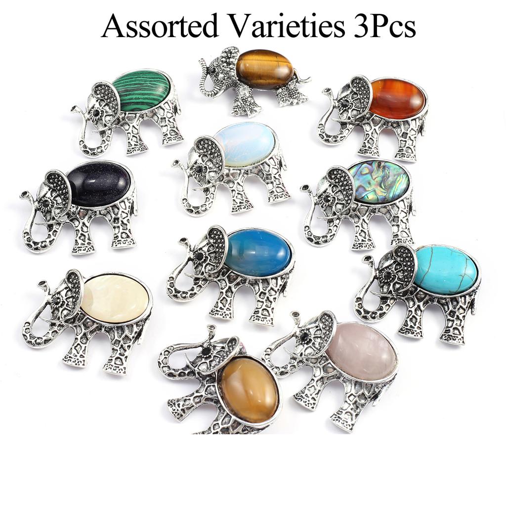 3Pcs, Elephant Jewelry, Symbol of Luck! Natural Crystal Healing Energy Pendant & Brooch for Women Men Jewelry, Unique Halloween Birthday Gifts