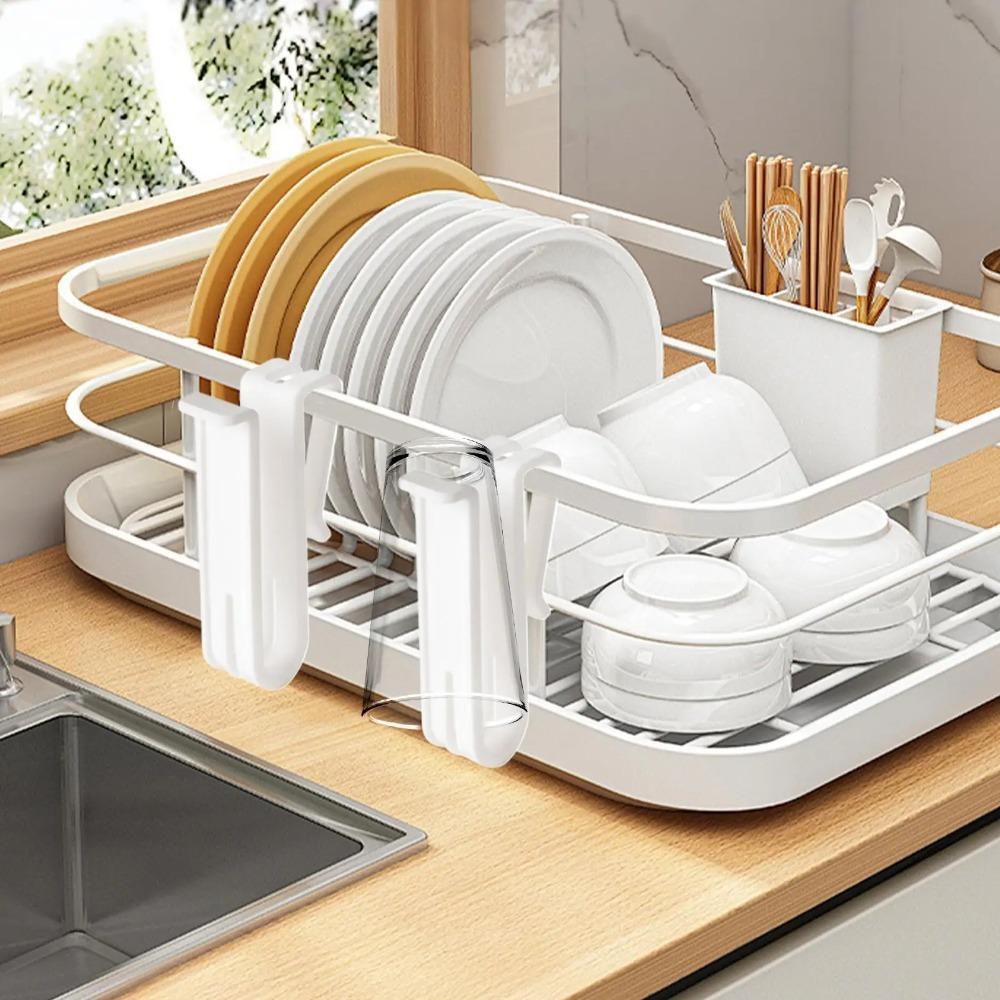 6 Piece Hanging Cup Drying Rack White Kitchen Draining Cup Holder Cup Organizer Chopstick