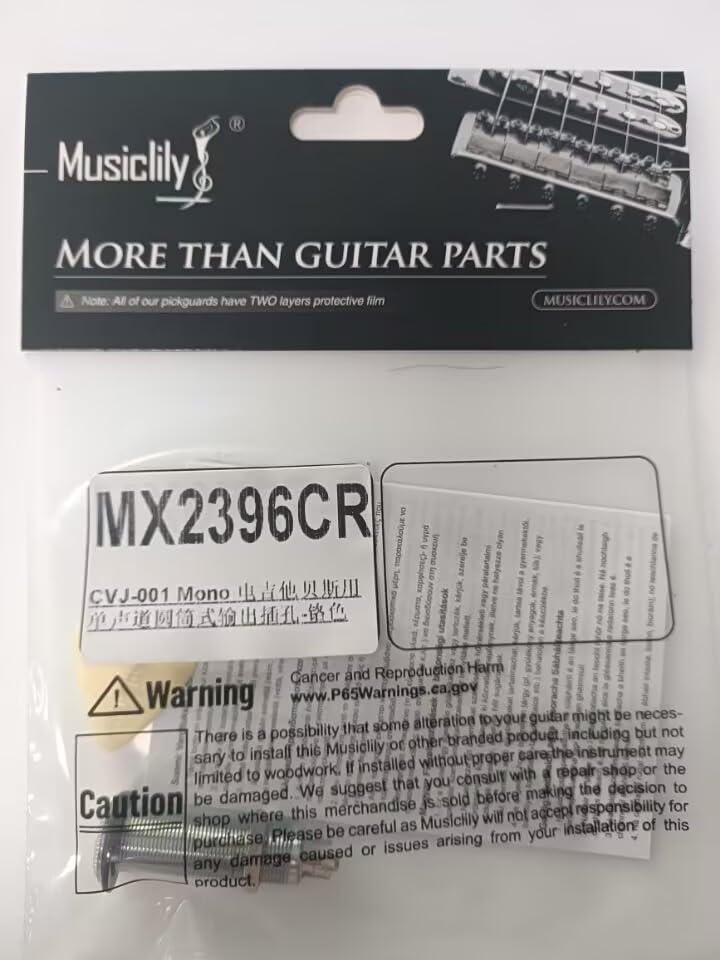 Musiclily Pro 1/4" To 6.35mm Mono Jack, Cylinder Type Direct Jack for Electric Guitar/Bass, Chrome