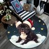 Christmas French Bulldog Round Area Rug,Carpet Rug for Living Room Bedroom Sofa Playroom Decor,Non-slip Floor Mat
