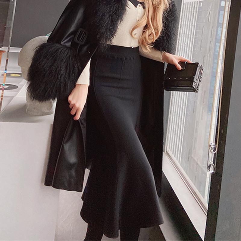 French Temperament Gentle Wind Mermaid Princess Knitted Fishtail Skirt Mid-length High Waist Autumn and Winter Skirt