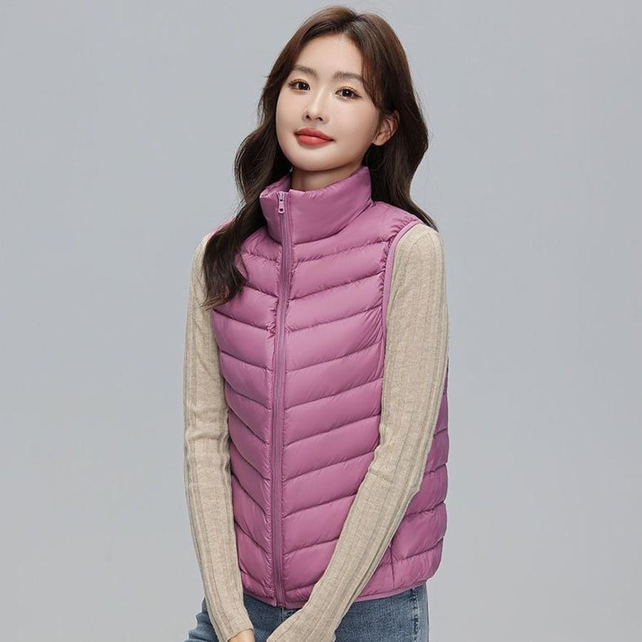 Women's Wool Puffer Vest with Stand Collar for Winter Cold Weather
