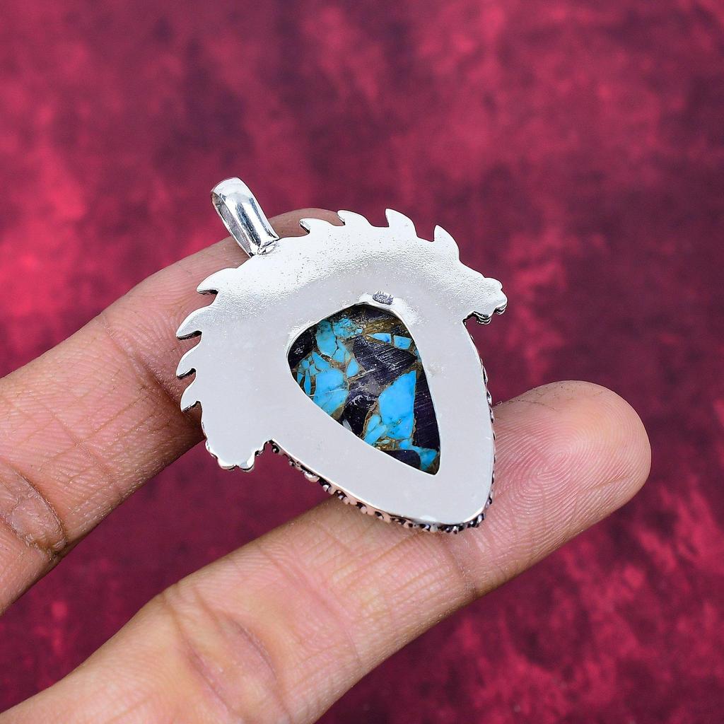 Kupfer Amethyst Türkis Schmuck, 925 Massiv Sterlingsilber Anhänger Handgefertigter Edelsteinschmuck, Geschenke für Ehefrau Brandneuer Anhänger