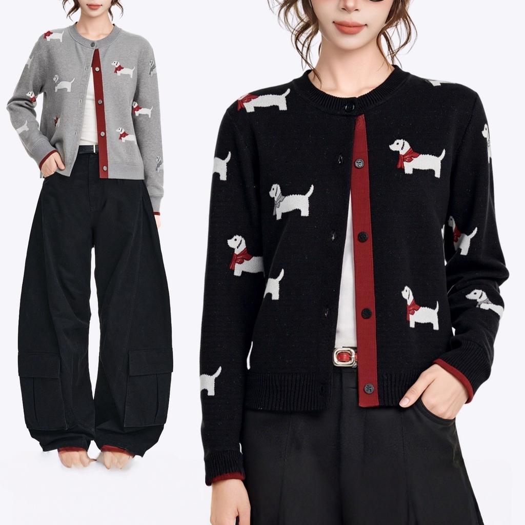 Core-spun Yarn Washing Water, Fun Puppy Long-sleeved Knitted Cardigan, Autumn and Winter New Loose and Thin Short Sweater Jacket