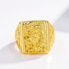 Gold Men's Dragon Ring, Gilt Brass Square Design, Long-Lasting Color Retention.