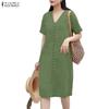 Women Casual V-Neck Solid Color Short Sleeve Dress