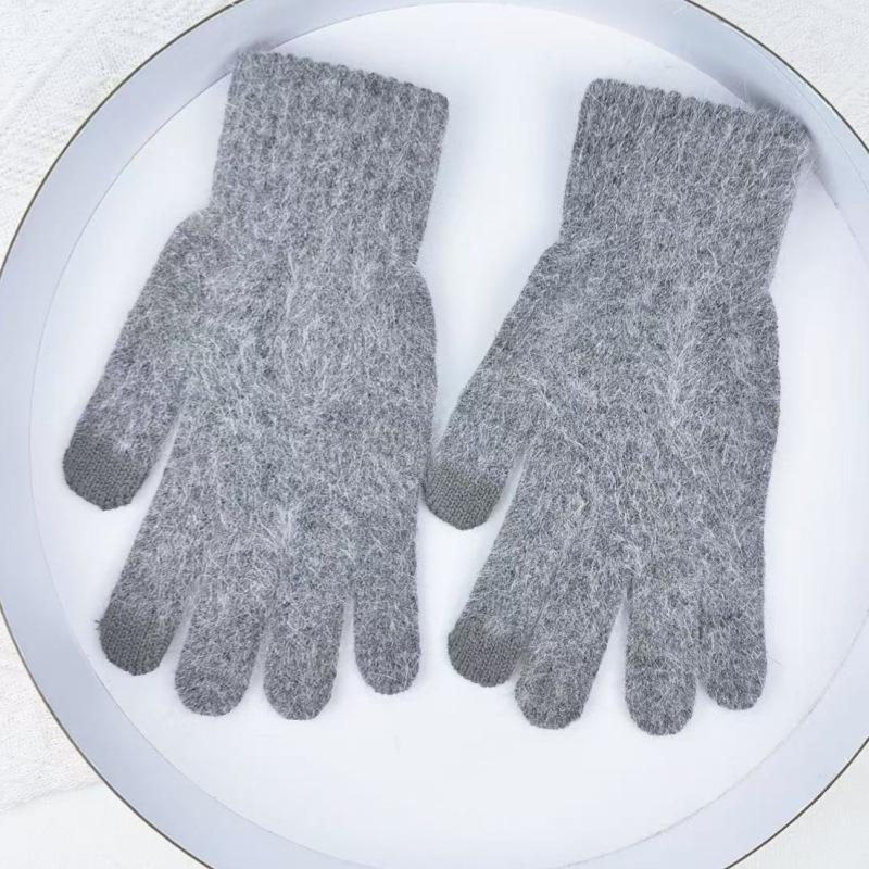 

Winter Women s Solid Color Knitted Gloves with Touch Screen Warm and Cold Resistant Plush Gloves темно-сірий