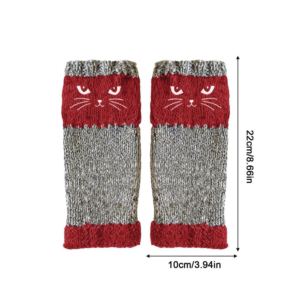 Knit Fingerless Gloves Cat Embroidery Outdoor Warming Supplies Warm Open Finger Gloves for Cat Lovers Women Girls Ladies Mothers