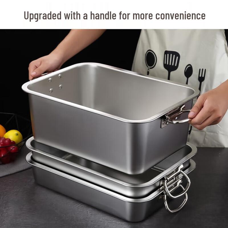 Food Grade Stainless Steel Rectangular Basin with Handles
