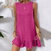 Sommerkleid mit Rüschensaum, locker, ärmellos, Rundhalsausschnitt, einfarbig, A-Linie, Minikleid für Strand, Verabredungen, Urlaub