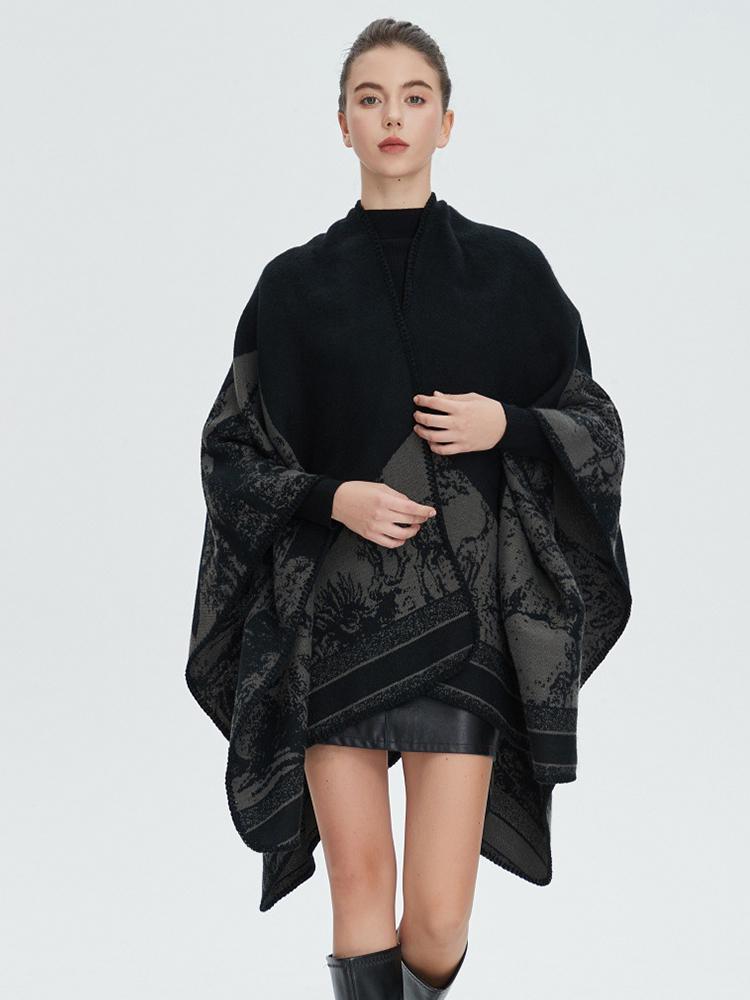 Black Print Cloak Winter Women Scarf Layers Poncho Elegant Lady Party Wrap Shawl Casual Warm Scarve Capa Para Mujer Pashmina New