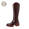 Mode Neue Herbst/Winter Damen Schuhe Spaltleder Damen Stiefel Runde Zehe Klobige Stiefel Einfarbig Kniehohe Stiefel Damen Plateau Schuhe Damen