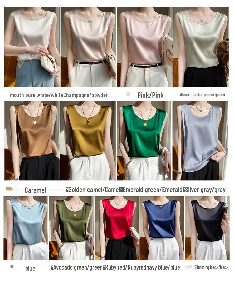 Women's Sleeveless Summer Silk Camisole - Loose Fit, Round Neck, Mulberry Silk Base Layer Top