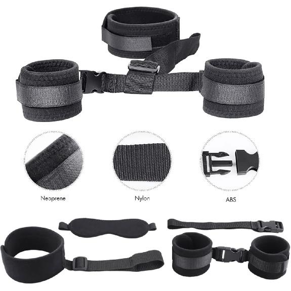 BDSM Neck to Wrist Restraints Bondage Set - Behind Back Handcuffs Collar with Blindfold Adjustable Bondage Set Bed SM Games Play Sex Toys for Couples