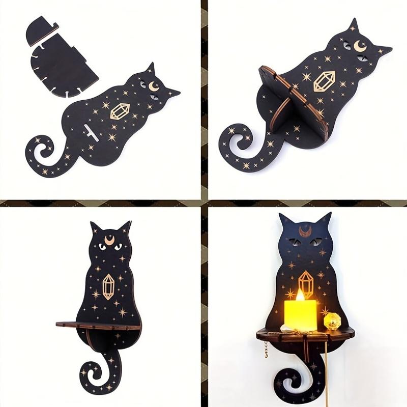 1pc Rustic Wooden Crystal Display Shelf, Vintage Style Wall Hanging Home Art Decor with Assorted Animal & Butterfly Designs for Candle Storage