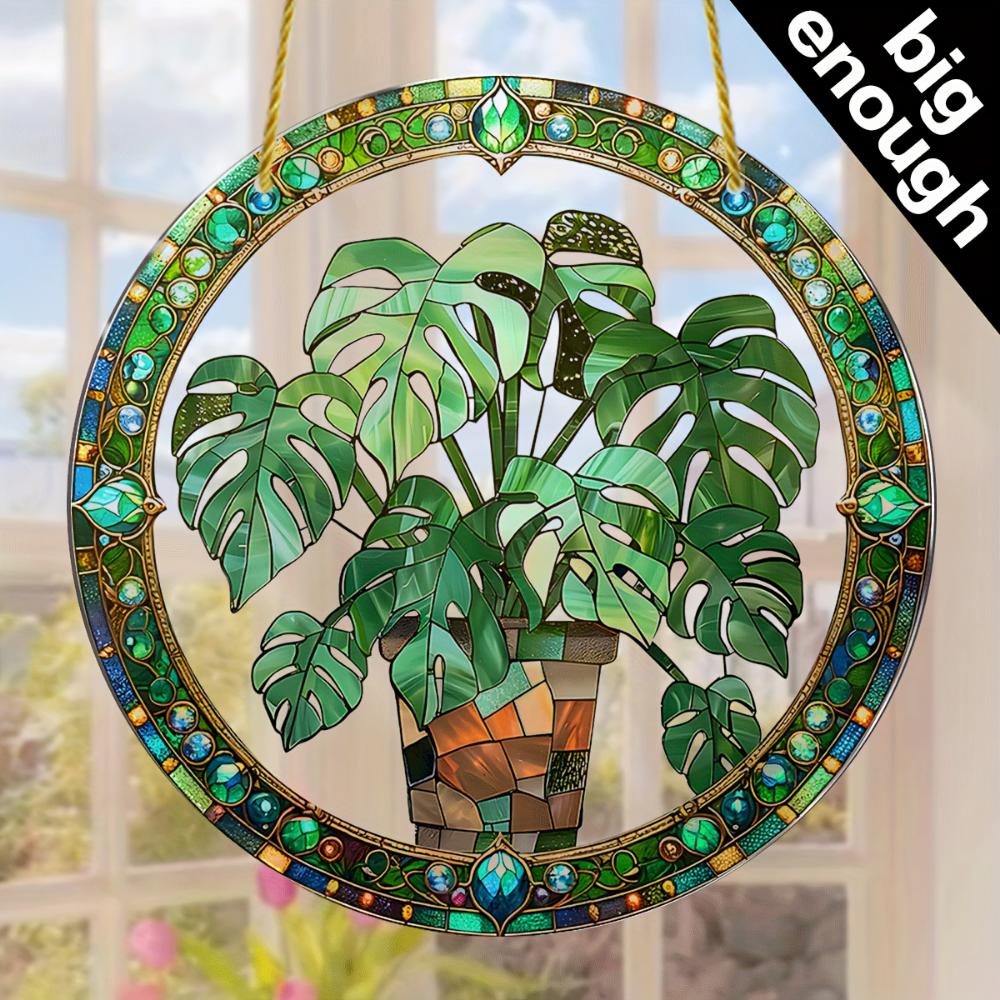 2D Flat Crystal Green Leaf Sun Catcher Garden Exotic Jungle Tropical Decoration Window Wall Hanging, Green Natural Decoration,holiday Party Decoration