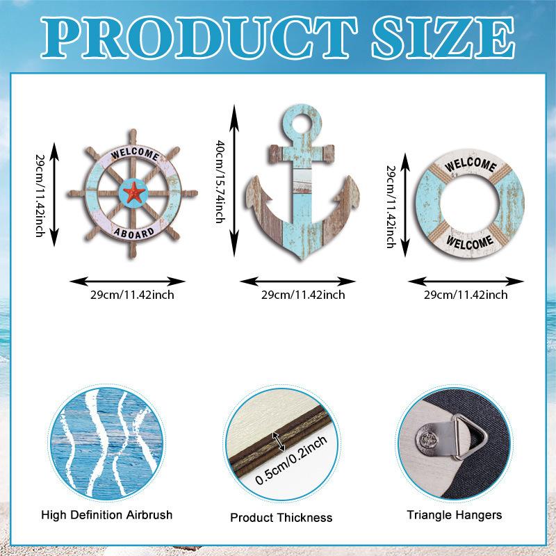 1SET New Nordic Bathroom Wall Decor Wooden Brand Coast Wooden Nautical Summer Bedroom Wall Decoration Wood Crafts