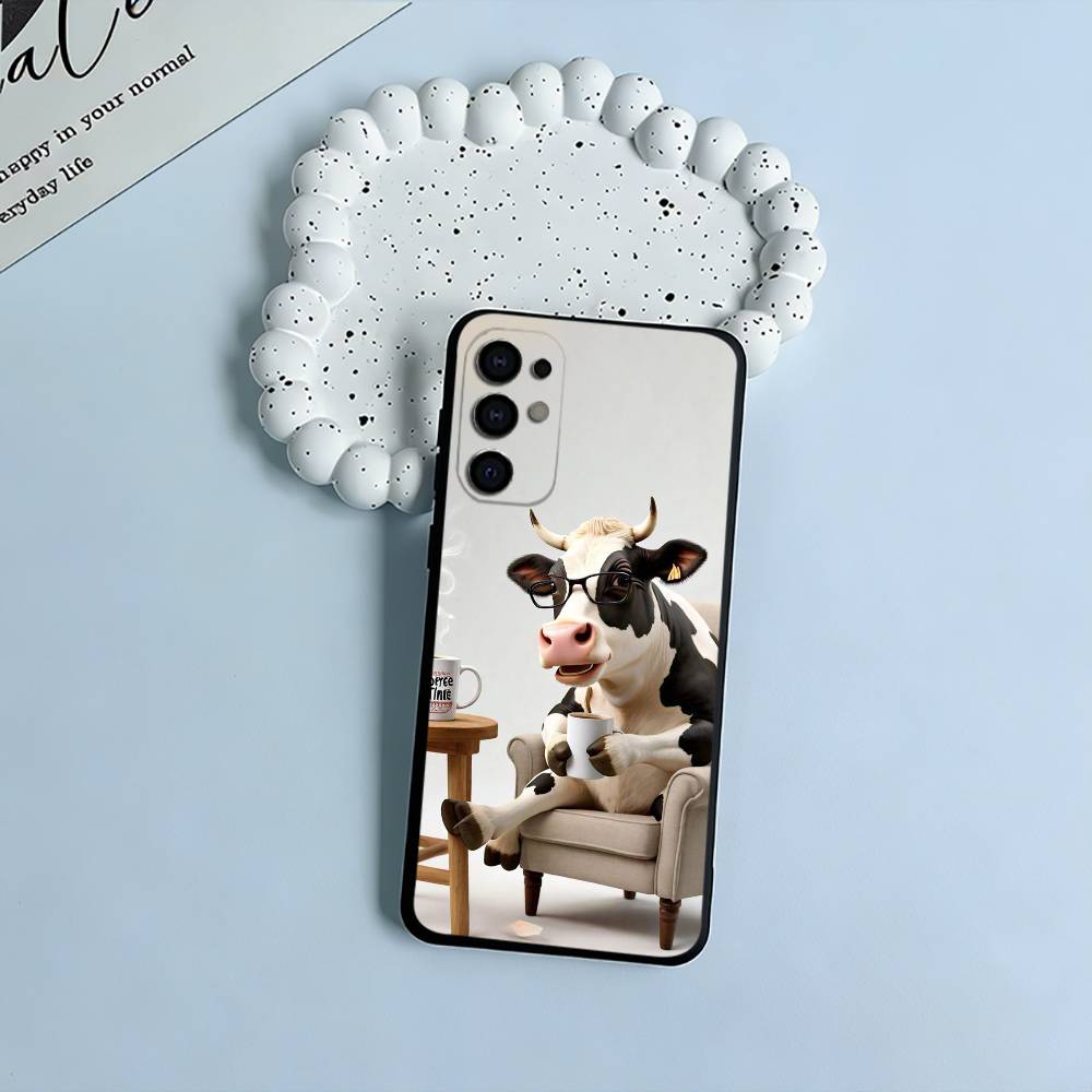 Cute and funny cow Soft Silicone Case for Samsung S25, S24, S21, S22, S23, S30, Ultra, S20, Plus, FE, Lite-Black