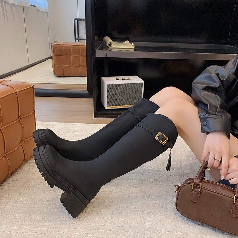 Fashionable New Sexy Plus Size Thick Soled Women's Boots  In Winter Round Toe Square Heel Casual Knight Boots